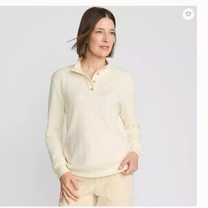 Lands End Waffle Knit Button Placket Top, Size XS